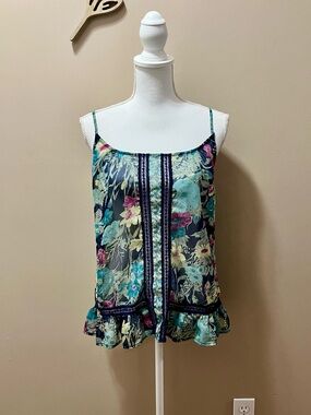 Fire Los Angeles Boho Floral Ruffle Tank  Top Size Medium